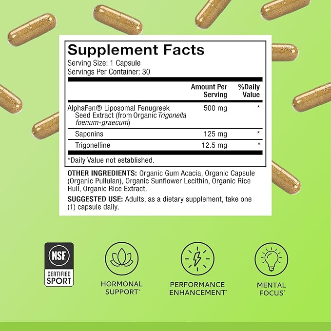 Dr. Mercola Pure Power Testosterone Support Liposomal Fenugreek 500 mg 30 Servings (30 Capsules) Dietary Supplement Non-GMO