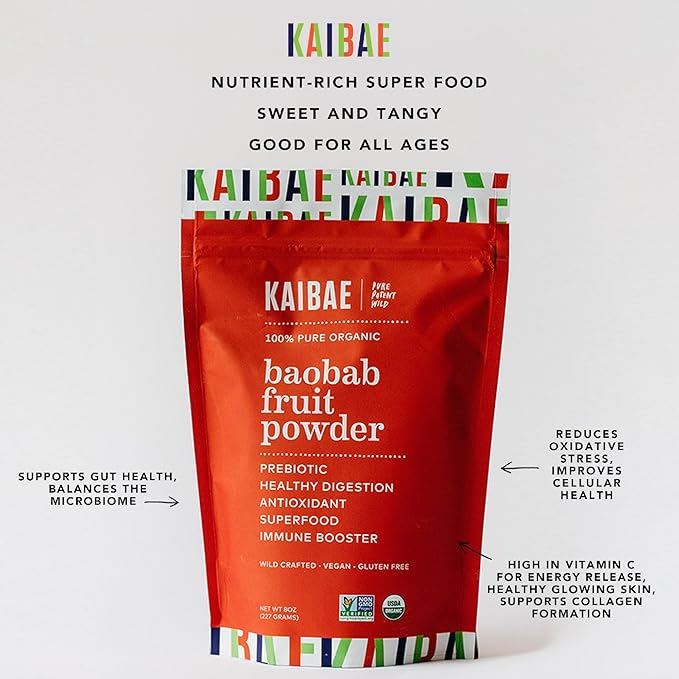 Premium Organic Baobab Powder | Prebiotic Fiber Superfood for Gut &amp Metabolic Health | Vitamin C + Polyphenols | Gluten-Free Non-GMO Vegan | 16 oz.
