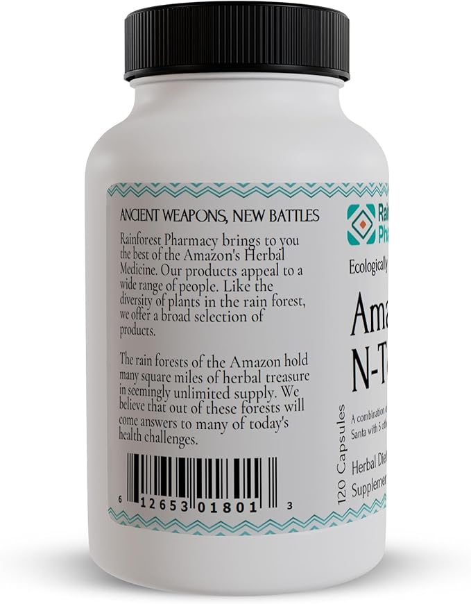 Rainforest Pharmacy N-Tense Soursop Graviola Capsules 500mg | Wildcrafted Graviola Plus 7 Amazon Rainforest Herbs to Supports Normal Cellular Health| 120 Vegetarian Capsules