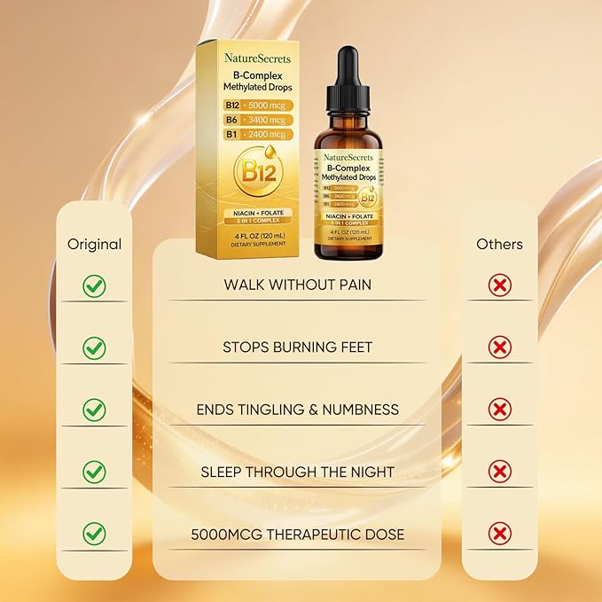 NATURESECRETS B-Complex Methylated Drops B12 B6 B1 Sublingual Vitamin B Complex Energy &amp Nervous System Support Raspberry Flavor 4 fl oz