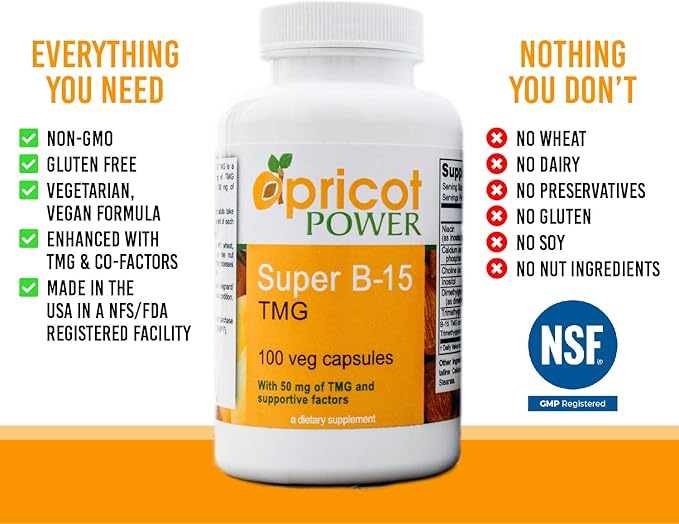 Apricot Power Super B-15 Non Toxic Pangamic Acid - Health Oxygen Levels &amp Energy - 100 Veg Caps