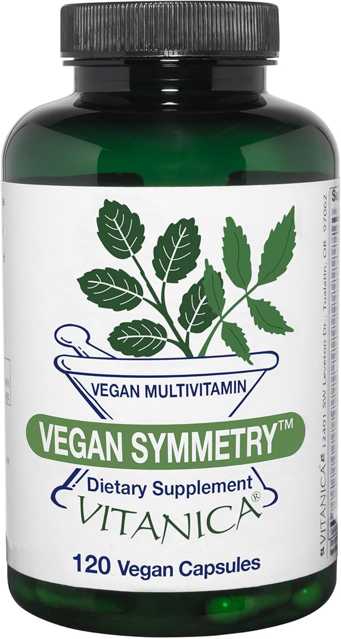 Vitanica Vegan Symmetry - Supports a Vegan Diet with Magnesium Pea Protein Vitamin D &amp More - Non-GMO &amp Gluten-Free - 120 Capsules (60 Servings)