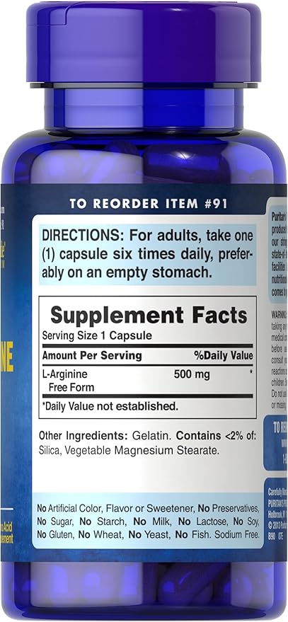 Puritan's Pride L-Arginine 500 mg Heart Health Support 100 Count (Pack of 2)