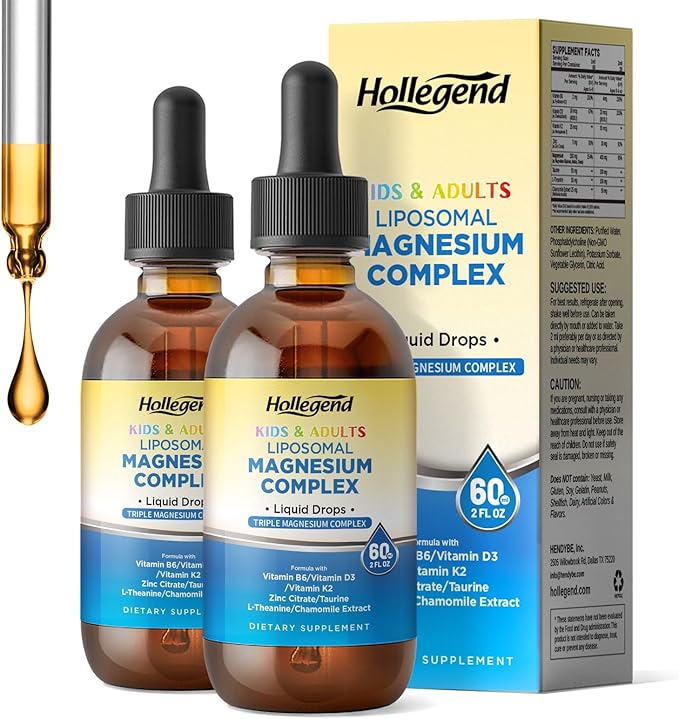 Liposomal Kids Magnesium Glycinate Drops Liquid Triple Magnesium Complex 400Mg for Adults with D3 &amp K2 B6 Zinc Taurine Theanine &amp Chamomile Muscle Relief Sleep Stress 120 Servings