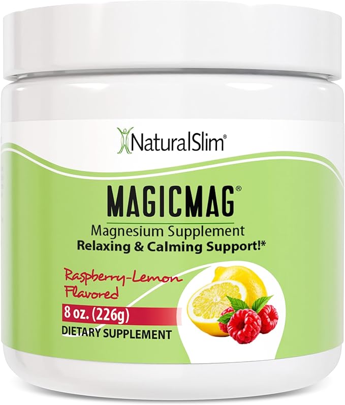 NaturalSlim MagicMag Magnesium Citrate Powder Drink for Relaxation Stress Constipation Better Rest &amp Digestive Health Magnesium Supplement for Women and Men Raspberry Lemon 8oz