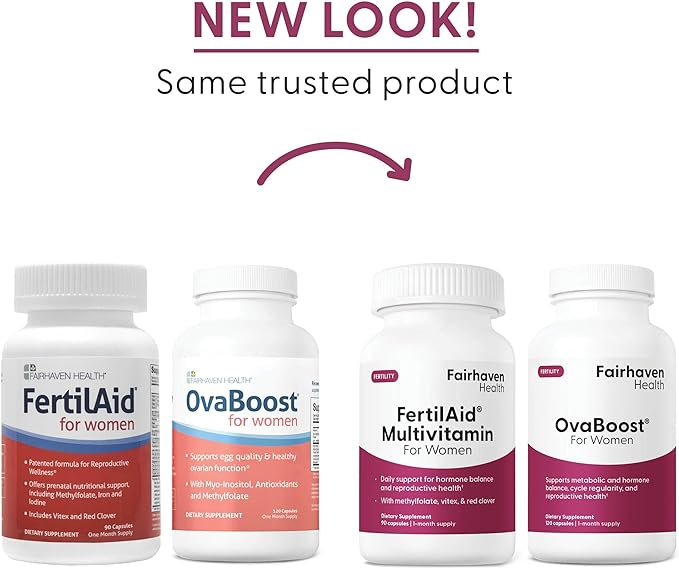 FertilAid for Women &amp Ovaboost Combo Female Fertility Supplement &amp Natural Fertility Vitamin with Myo-Inositol Vitex &amp Vitamins to Support Ovulation Cycle Regularity &amp Egg Quality