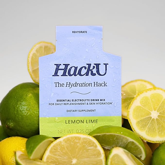 HackU Sugar-Free Electrolyte Packets for Body and Skin Hydration Support | Lemon Lime | 25ct | Drink Mix