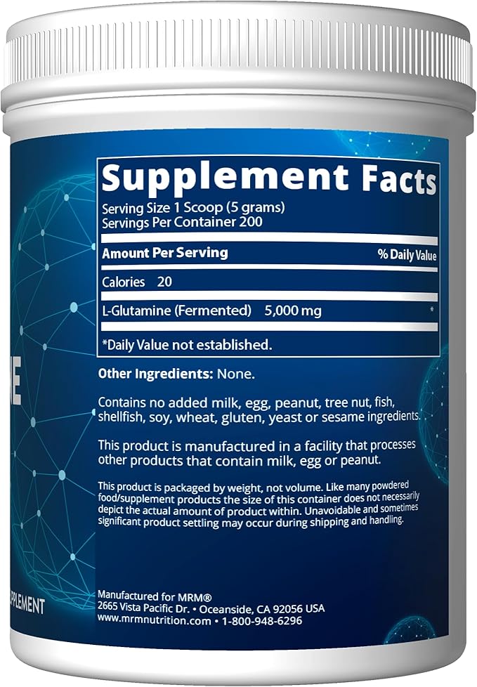 MRM Nutrition L-Glutamine Powder | Pure Fermented Amino Acid for Gut Health Recovery &amp Muscle Support | 5000mg Vegan Formula | Mixes Easily | 200 Servings