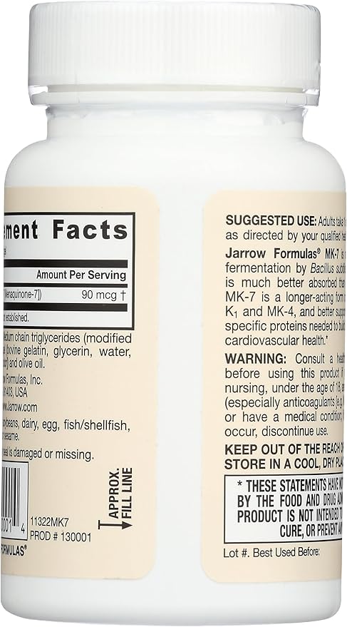 JARROW FORMULAS MK-7 Vitamin K2 Softgels 90 mcg 60 CT