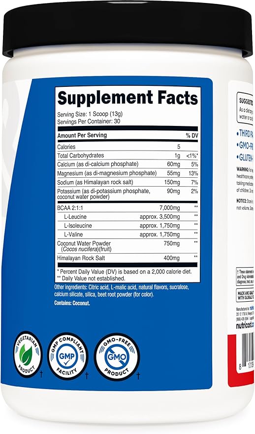 Nutricost BCAA + Hydration Powder (Fruit Punch) 30 Servings - Branched Chain Amino Acids with Hydration Complex - Gluten-Free Non-GMO