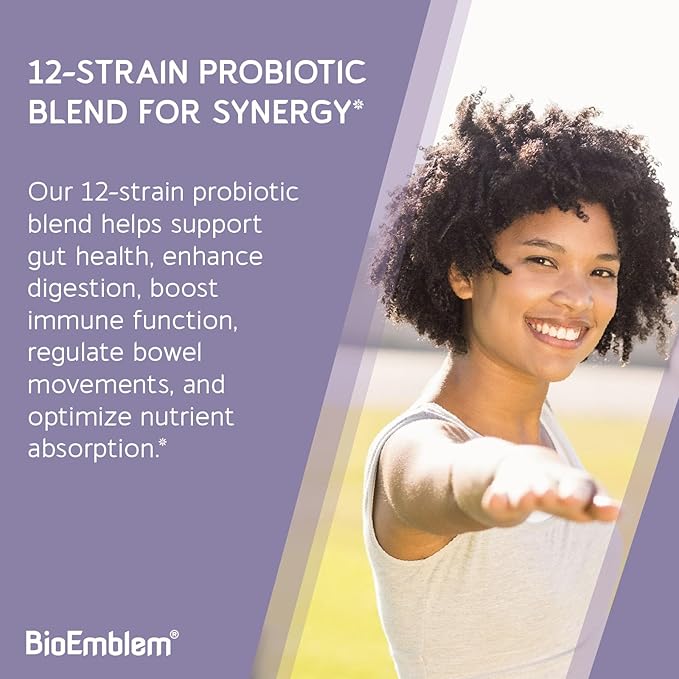 BioEmblem Digestive Enzymes - 10 Enzymes w/ 12 Strain 1 Billion CFU Probiotics for Nutrient Absorption &amp Digestive Support - Papaya Bromelain &amp Papain to Help Bloating &amp Gas - Non-GMO - 6