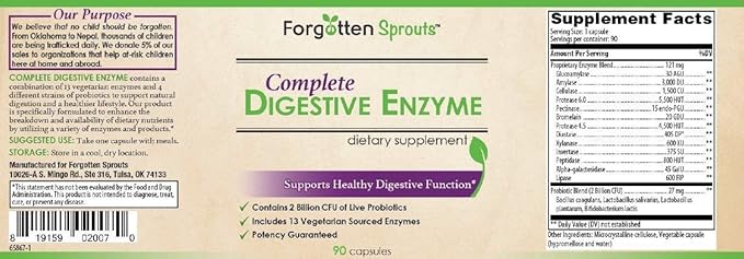 Digestive Enzyme with 2 Billion Probiotics - Non-GMO - 13 Vegetarian Sourced Enzymes - 90 Capsules - Dietary Supplement by Forgotten Sprouts