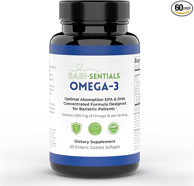 R-Kane Nutritionals Barisentials Omega-3 Supplement - 1930mg EPA &amp DHA Per Serving- Designed for Bariatric Patients- High Absorption MAG-03 Technology - 60 Coated Softgels (1-Month Supply)