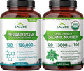 Zazzee USDA Organic Mullein Leaf Extract &amp 120000 SPU Serrapeptase Proteolytic Enzyme Capsules | Respiratory Lung Health Support Bundle (120 Servings Each)