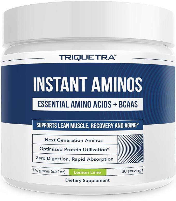Instant Aminos - EAA+BCAA - 10 Essential Amino Acids Supplement Rapid Absorption Zero Digestion - Supports Lean Muscle Recovery &amp Aging - 321% DIAAS Protein Score - Lemon Lime (30 Servings)