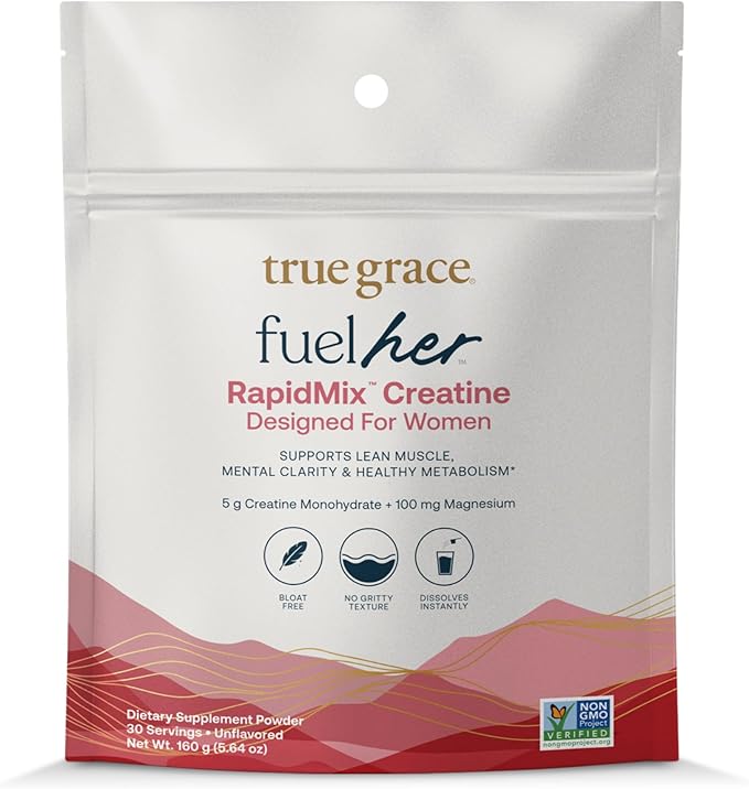 True Grace FuelHer RapidMix Creatine Monohydrate - Unflavored - for Women - Supports Lean Muscle Mental Clarity &amp Metabolism - 100 mg Magnesium - Bloat Free - Mixes Instantly - Non-GMO - 30 Servi