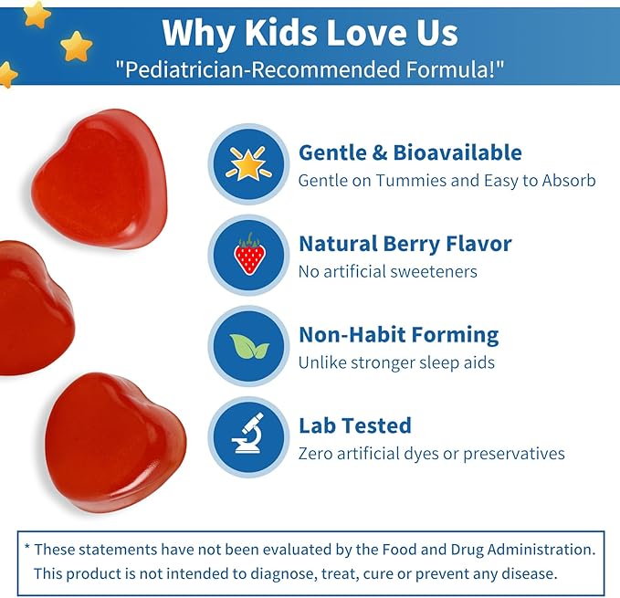 Magnesium Glycinate Gummies for Kids 4+ &amp Adults 500/250mg Kid Sleep Sugar Free Strawberry Flavor Magnesium Glycinate with Vitamin D3 &amp B6 Sleep Support - 120 Count
