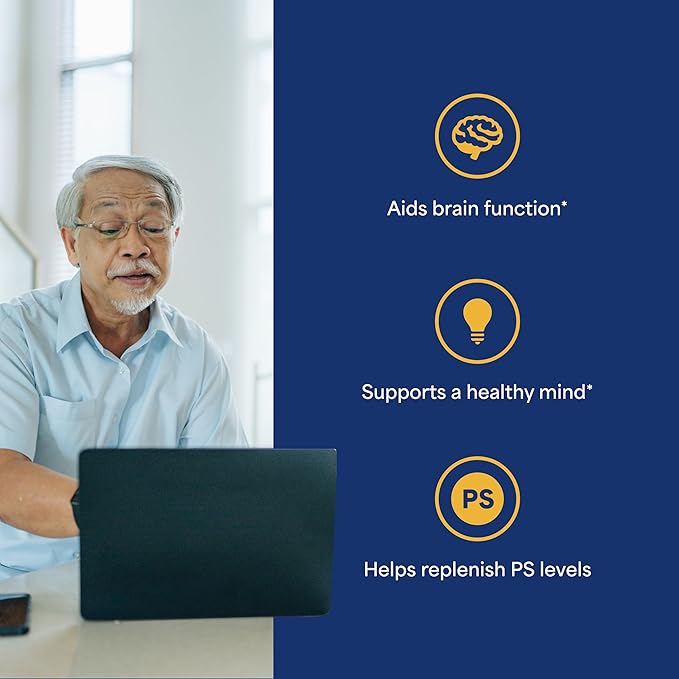 Puritan's Pride Neuro-PS® Gold Plus Neuro-Serine™ with Gingko Biloba and DHA Advanced Dietary Supplement for Brain Function Health and Memory Support 1 Month Supply 90 Rapid Release Softgels