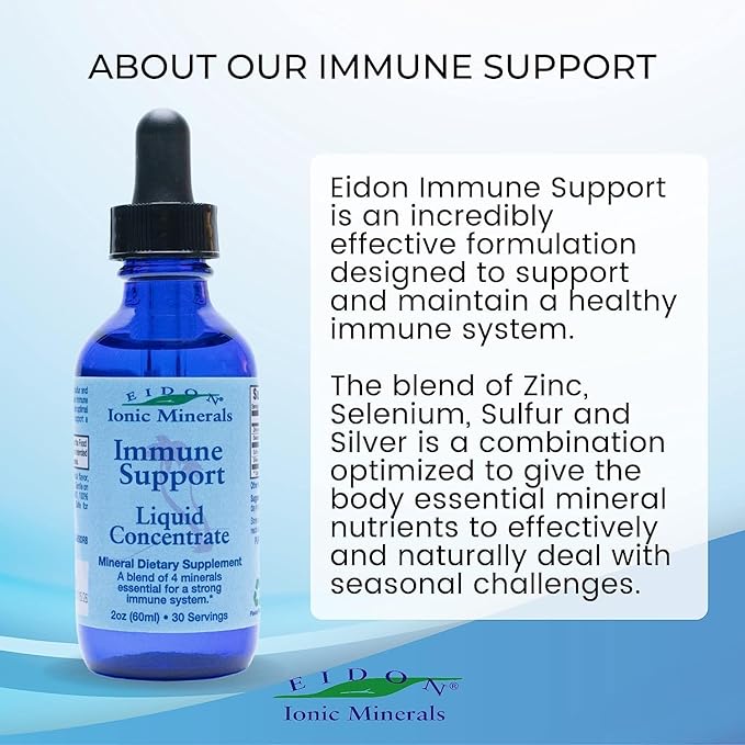 Eidon Ionic Minerals Immune Support Supplement Liquid Concentrate - Mineral Drops with Zinc Selenium Support &amp Maintain Immune System Bioavailable No Preservatives - 2 oz (Pack of 2)
