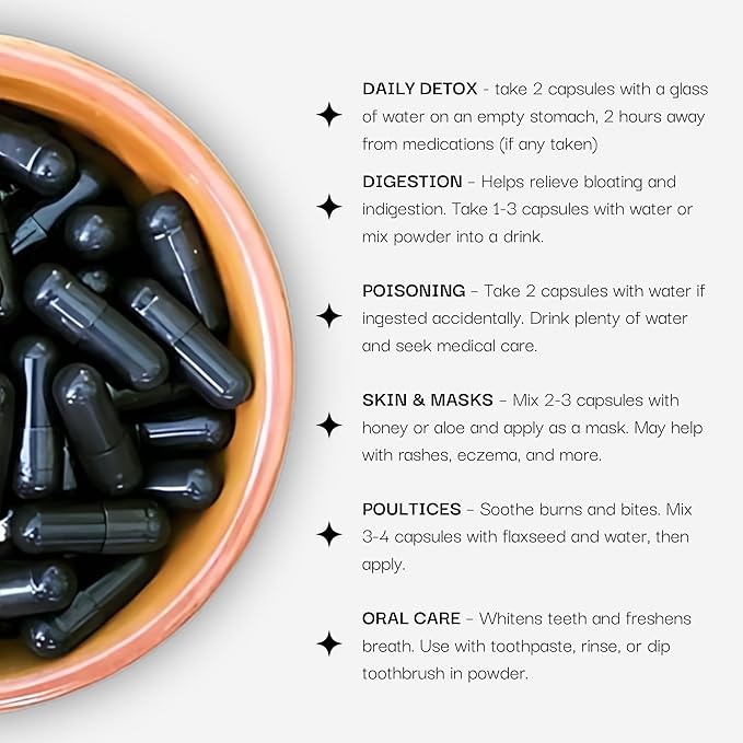 Activated Coconut Charcoal Capsules- Supports Health - Vegan Organic Non-GMO No Additives - X-Large Bottle 210 Count - Pack of 3