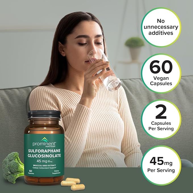 Prominent Nutrition Sulforaphane Glucosinolate Supplement Cellular Antioxidant Support Sulforaphane Supplement 45 mg 30 Day Supply - 2 Pack