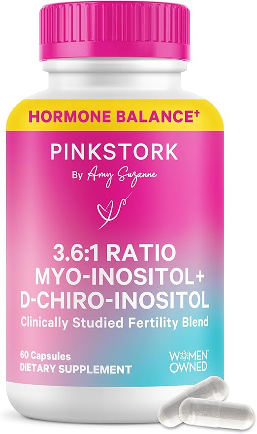 Pink Stork Myo-Inositol &amp D-Chiro Inositol: 3.6:1 Blend to Support Fertility Hormone Balance for Women - Ovarian Function Ovulation Conception and Period Support Supplement - 60 Capsules