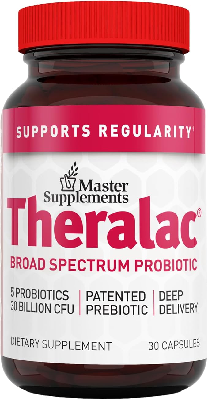 Master Supplements Theralac - 30 Capsules - Multi-Strain Probiotic for Optimal Gut Health + Gas &amp Bloating Relief - Gluten Free - 30 Servings