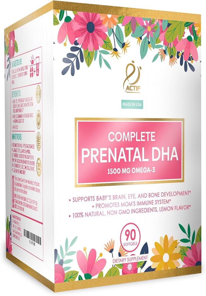 ACTIF Complete Prenatal DHA with 1500mg Omega-3 100% Natural Organic DHA EPA – Non-GMO 90 Count