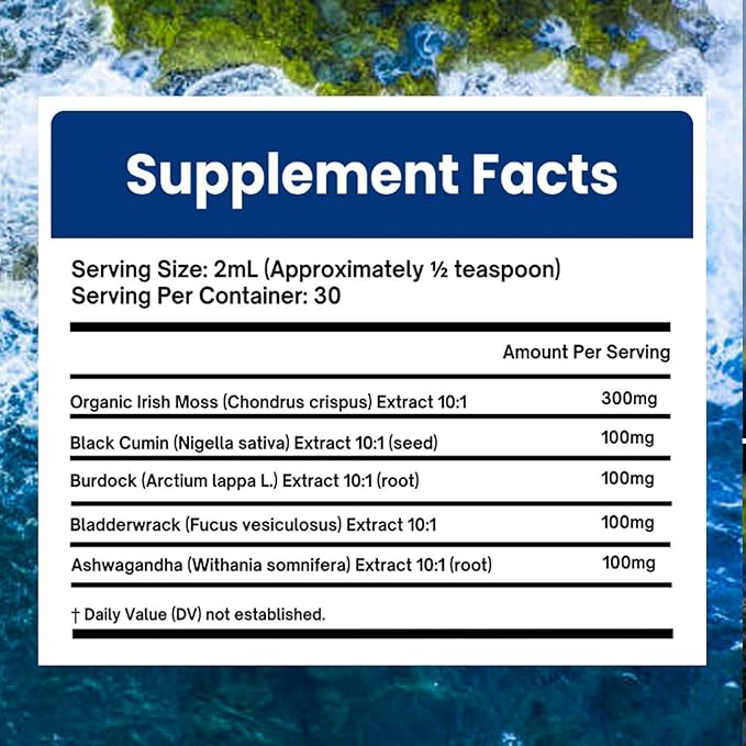 Irish Seamoss Thyroid Hormone Regulator Velestoff Thyroid Support Drops | Sea Moss Black Seed Oil Ashwagandha Burdock Root Bladderwrack Hormone Balance &amp Support - 2 FL.OZ (2 Pcs)
