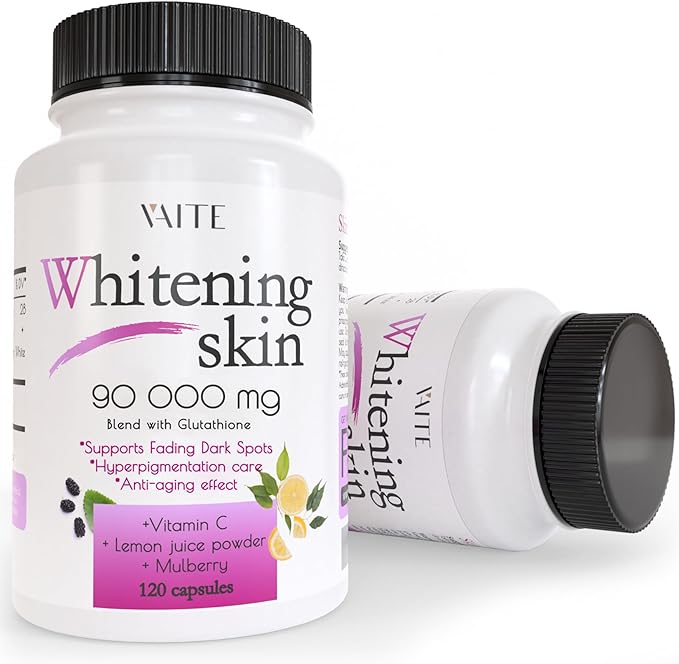 VAITE Glutathione Whitening Pills - Dark Spots &amp Acne Scar Remover - 90000mg - Vegan Skin Bleaching Pills with Anti-Aging &amp Antioxidant Effect - 120 Capsules