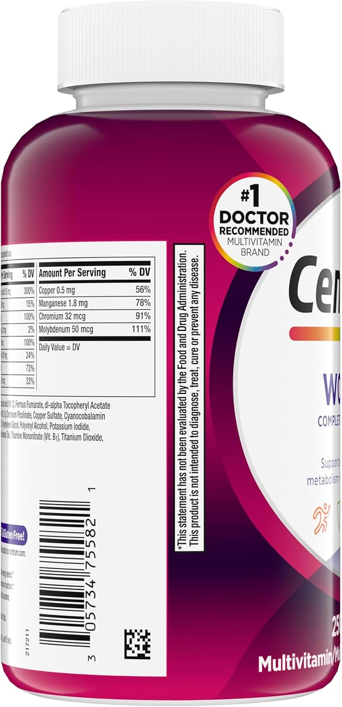 Centrum Multivitamin for Women Multimineral Supplement with Iron Vitamin D3 B Vitamins and Antioxidant Vitamins C and E Gluten Free Non-GMO Ingredients - 250 Count