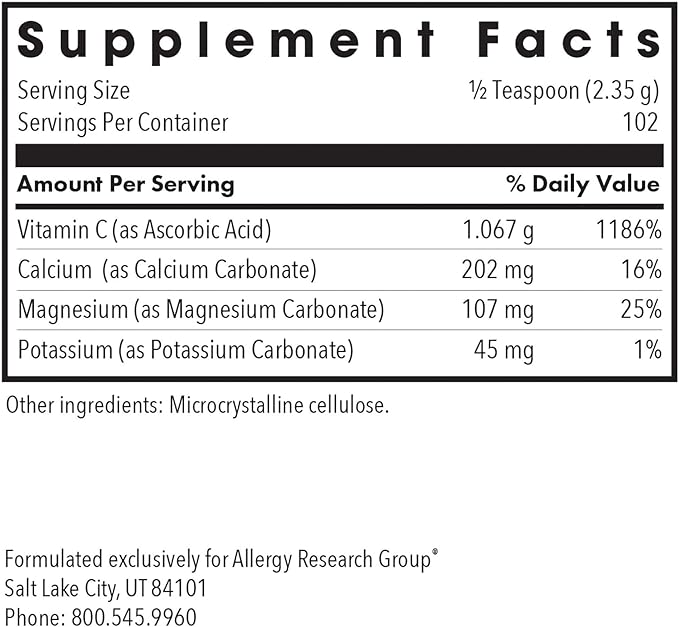 Allergy Research Group - Buffered Vitamin C Powder - Antioxidant Immune Calcium/Mag/K - 240 g (8.5 oz)
