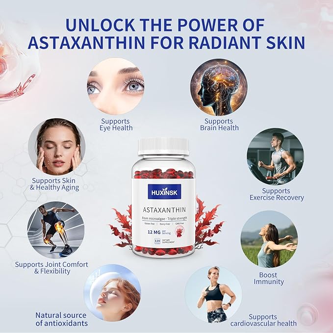 Astaxanthin 12mg Supplements 120 Softgel Max Strength Astaxanthin Antioxidant Supplements Fresh Microalgae 4 Month Supply 2 Bottles