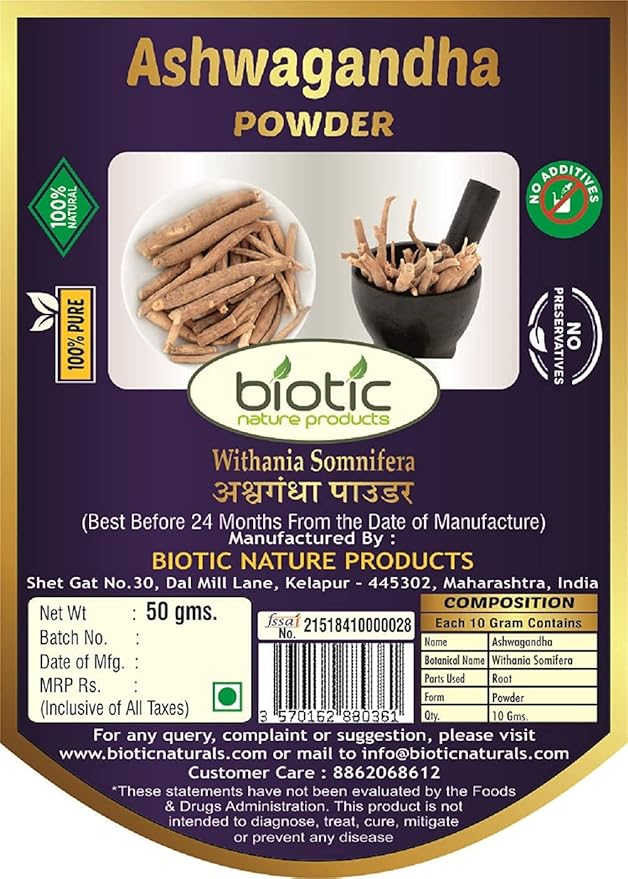 Astha Biotic Natural Ashwagandha Powder/Aswagandha Powder - 50 gm