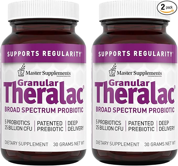 Master Supplements Granular Theralac - 1.05 oz Pack of 2 - Multi-Strain Probiotic Powder for Optimal Gut Health - Great for Kids - Vegan Gluten Free - 80 Total Servings