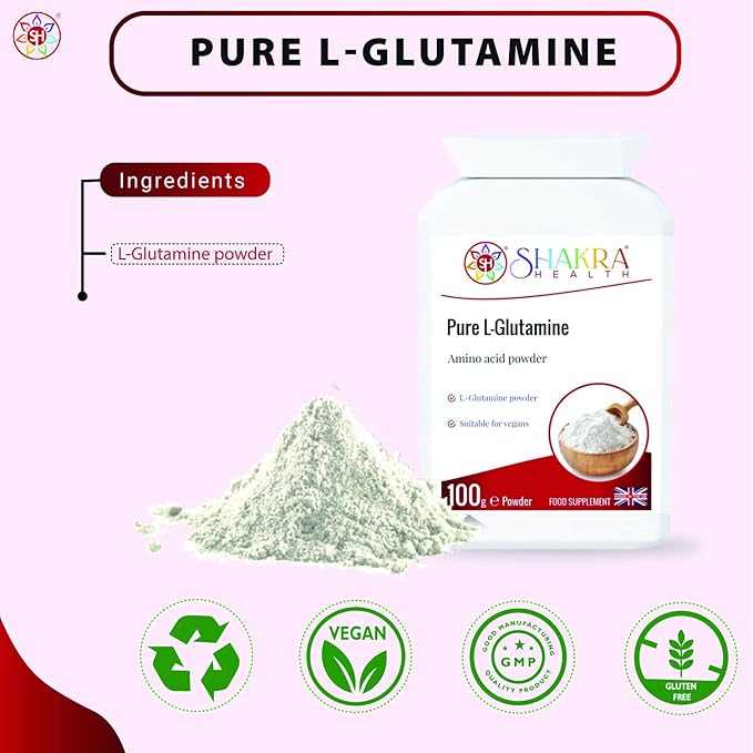 Pure L-Glutamine 100g Pure Targeted Release Vegan Amino Acid Powder for Gastrointestinal Integrity Neurological Activity Irritated Bowels &amp Immune Support | Shakra Health