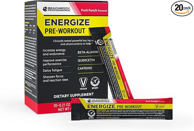 BODi Energize Pre Workout Powder - Beta-Alanine Quercetin &amp Low-Dose Caffeine Formula for Enhanced Energy &amp Focus Increase Energy &amp Endurance Supplement Fruit Punch 20 Sticks