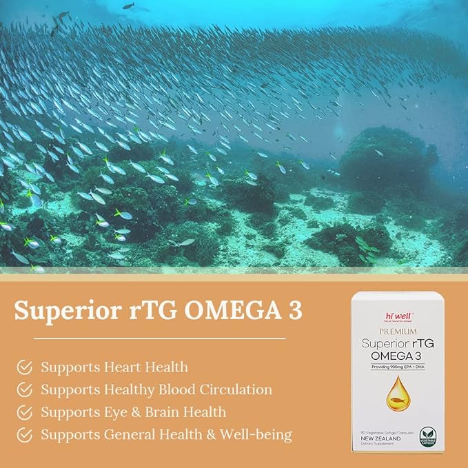 (Pack of 3) Hi Well Premium Superior rTG Omega 3 90Vegetable Softgel Capsules