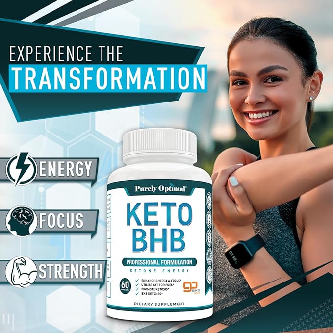 Purely Optimal Keto BHB Capsules – Exogenous Ketone Pills for Ketosis Support Sustained Energy Focus &amp Metabolism – for Women &amp Men 60 Capsules