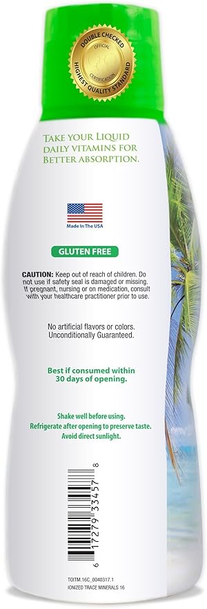 Tropical Oasis - Premium Ionized Plant Based Trace Minerals Liquid Formula- 74 essential minerals in liquid form for up to 96% Absorption - 16 oz 32 servings