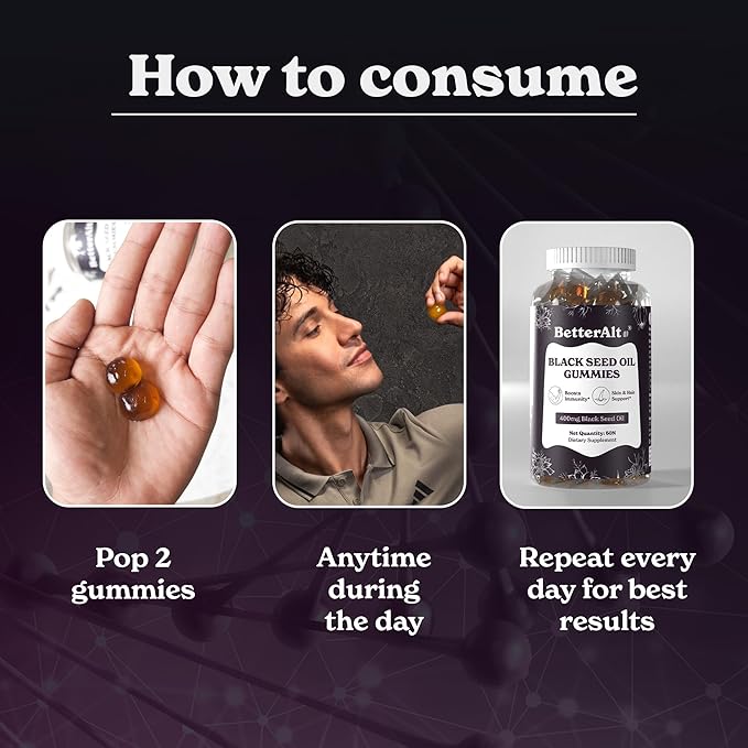 Better Alt Black Seed Oil Gummies (400mg) | Helps Boost Immunity Skin Health | 1-Month Dietary Supplement