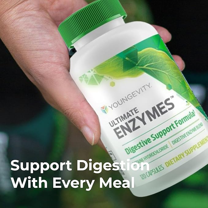 Youngevity Ultimate Enzymes® - Multi Enzymes for Digestion Gas &amp Bloating Relief - Betaine HCl Ox Bile Pancreatine 10X Papain 6M Pepsin 1:3000 (120 Capsules)
