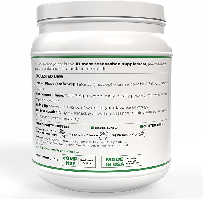 Creatine Monohydrate Powder – 100% Pure Micronized Unflavored Creatine for Men &amp Women - Muscle Growth Power &amp Recovery – 100 Servings 500g