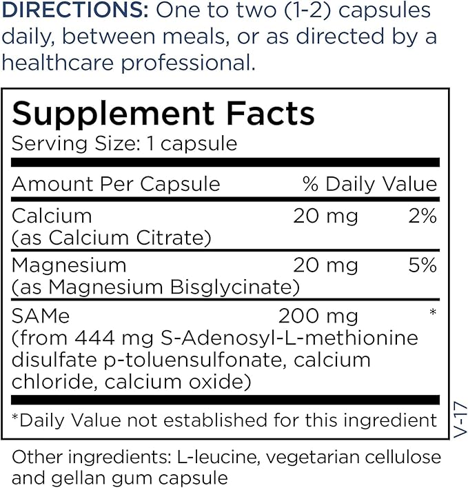 Metabolic Maintenance SAMe 200mg - SAM e 200 mg Supplement Veg Caps with S-Adenosyl-L-Methionine for Mobility Brain and Liver Health Clean SAM-e for Detox Support - 60 Capsules