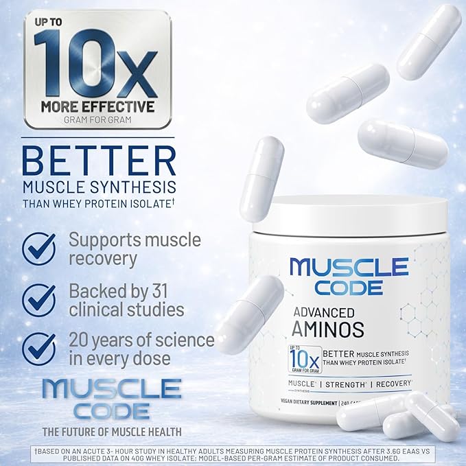 NAUTILUS Muscle Code Essential Amino Acid Capsules – Muscle Synthesis &amp Repair &amp Strength – Unflavored – 60 Servings – Clinically Studied – 0g Sugar Keto Vegan Gluten Free Dairy Free
