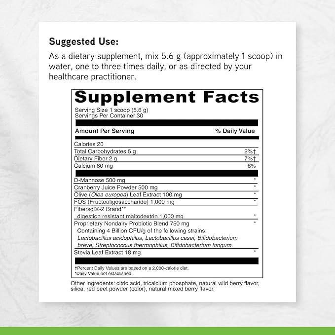 DAVINCI Labs D-Mannose Complex - Powder Drink Mix Supports Immune System &amp Urinary Tract Health* - Bladder Health Aid with Calcium Cranberry Juice Powder &amp Prebiotic Fiber* - 30 Servings (168