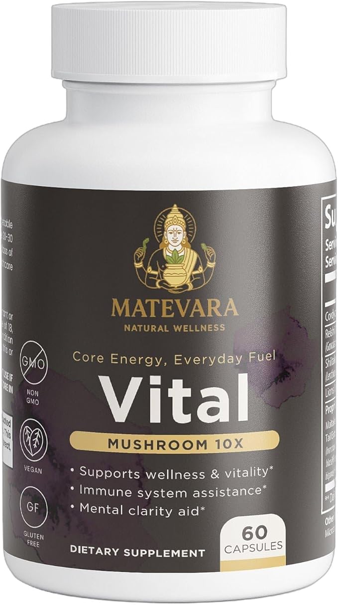 Vital Mushroom Complex Blend|Immune &amp Focus Support Capsules | 60 Count