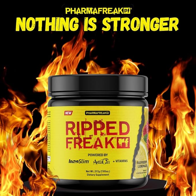 Pharmafreak Ripped Freak Fat Burner Powder – Maximum Strength Thermogenic Formula for Men &amp Women | Energy Focus &amp Weight Loss Support | Raspberry Lemonade | 217g