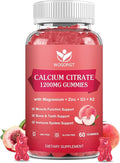 Calcium Citrate 1200mg Gummies with Vitamin D3 K2 - Chewable Calcium Magnesium Zinc d3 Supplement with Sea Moss Extract for Bone Teeth Immune Support for Women &amp Men White Peach Flavor - 60 Gum