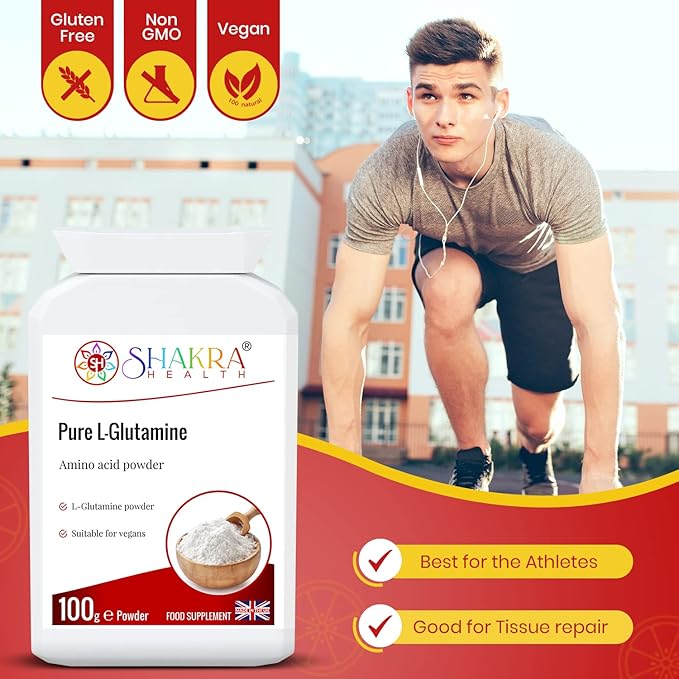 Pure L-Glutamine 100g Pure Targeted Release Vegan Amino Acid Powder for Gastrointestinal Integrity Neurological Activity Irritated Bowels &amp Immune Support | Shakra Health